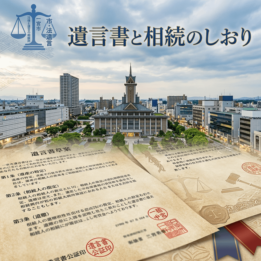City hall of Ichinomiya with overlay of city charter and legal documents